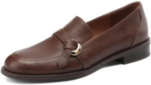 TinaCus Women's Genuine Leather Handmade Slip On Round Toe Knot Chunky Heel Loafers Flats Shoes