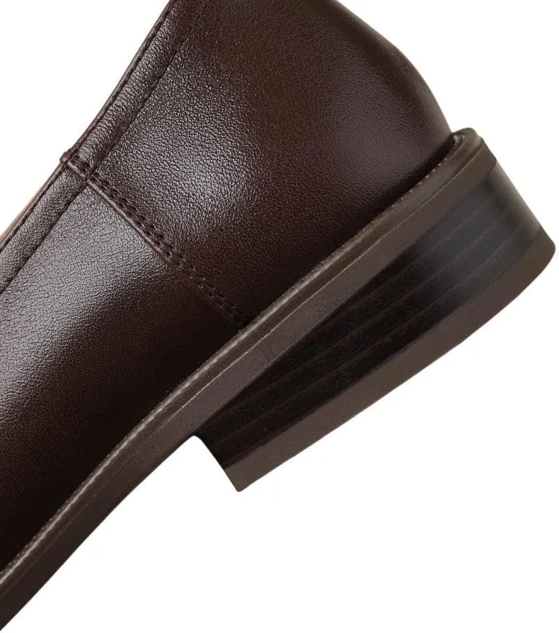 TinaCus Women's Genuine Leather Handmade Slip On Round Toe Knot Chunky Heel Office Loafers Shoes