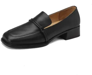 TinaCus Women's Genuine Leather Handmade Slip On Square Toe Knot Office Loafers Pumps Shoes