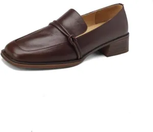 TinaCus Women's Genuine Leather Handmade Slip On Square Toe Knot Office Loafers Pumps Shoes