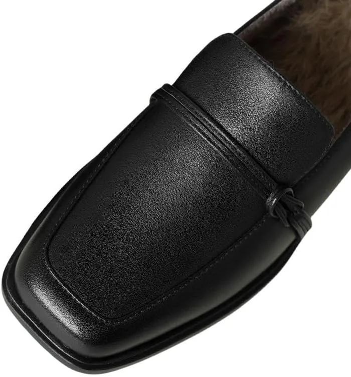 TinaCus Women's Genuine Leather Handmade Slip On Square Toe Knot Office Loafers Pumps Shoes