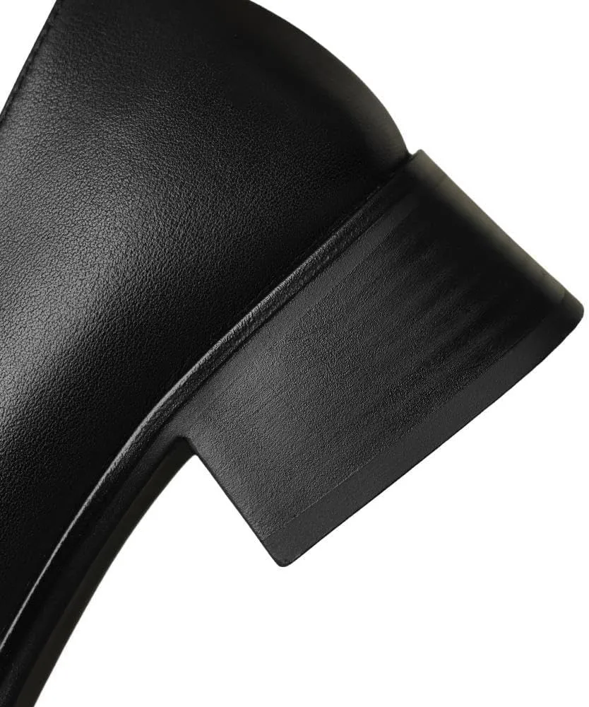 TinaCus Women's Genuine Leather Handmade Slip On Square Toe Knot Office Loafers Pumps Shoes