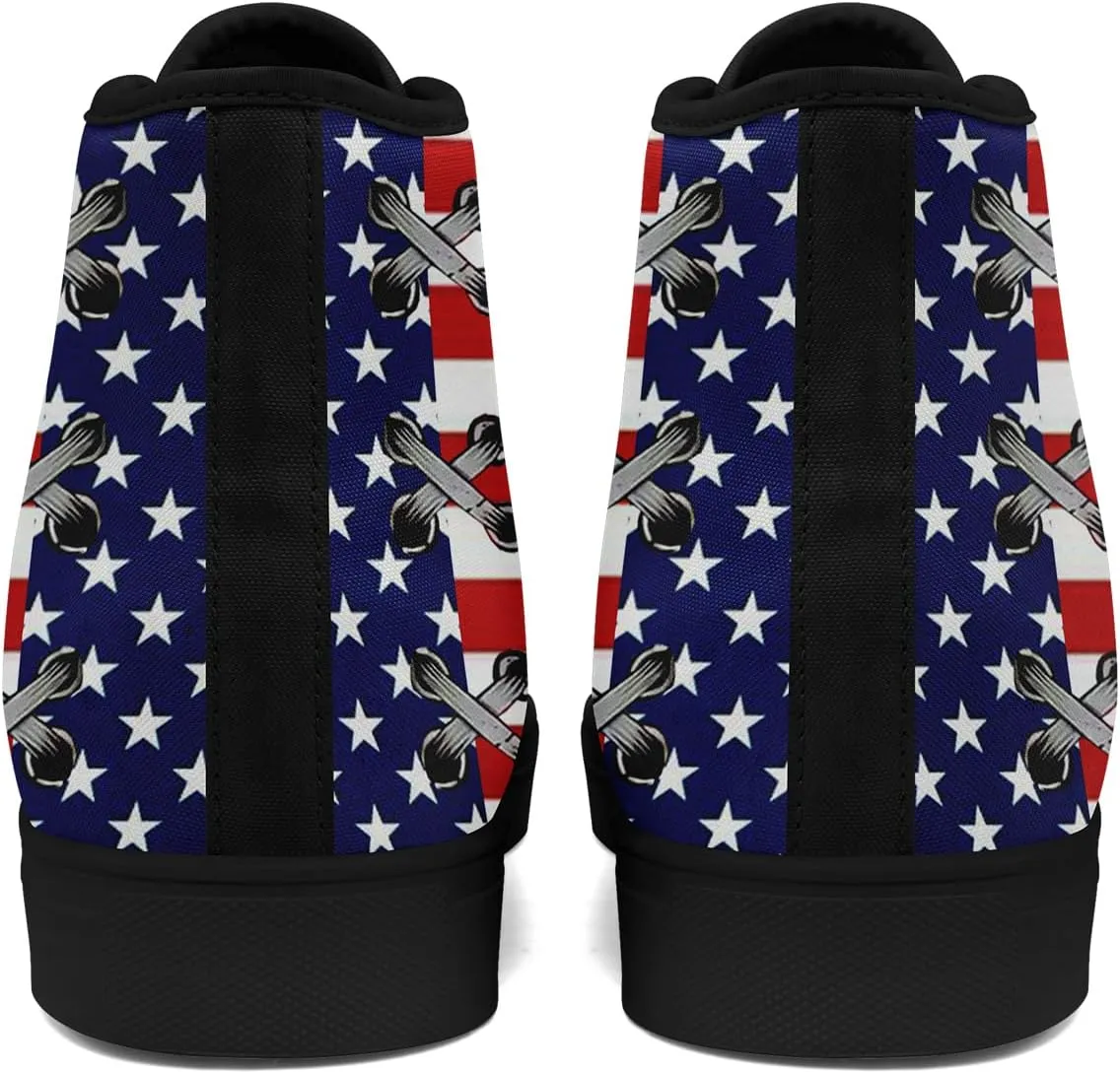Unisex Flag High Tops Canvas Shoes Fashion Sneaker Lace Up Casual Trainers Flat Walking Shoes