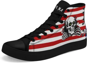 Unisex Flag High Tops Canvas Shoes Fashion Sneaker Lace Up Casual Trainers Flat Walking Shoes