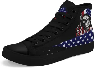 Unisex Flag High Tops Canvas Shoes Fashion Sneaker Lace Up Casual Trainers Flat Walking Shoes