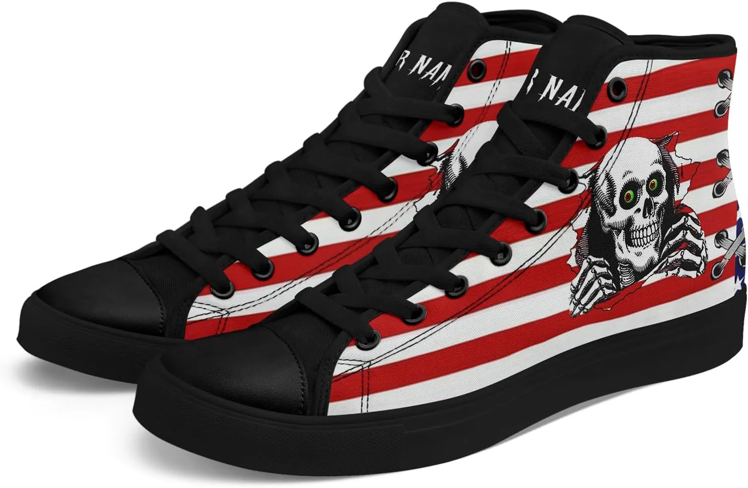 Unisex Flag High Tops Canvas Shoes Fashion Sneaker Lace Up Casual Trainers Flat Walking Shoes