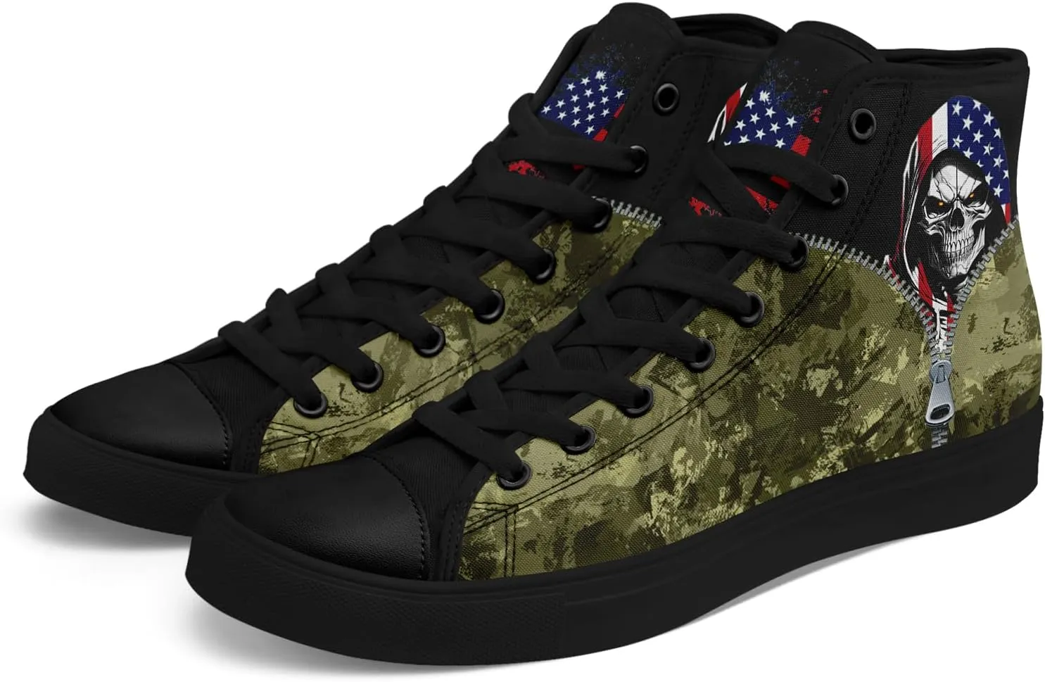 Unisex Flag High Tops Canvas Shoes Fashion Sneaker Lace Up Casual Trainers Flat Walking Shoes