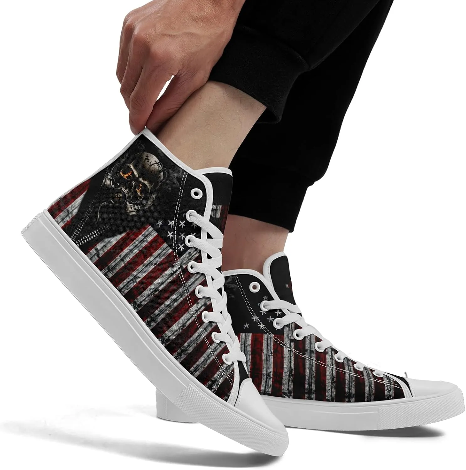 Unisex Flag High Tops Canvas Shoes Fashion Sneaker Lace Up Casual Trainers Flat Walking Shoes