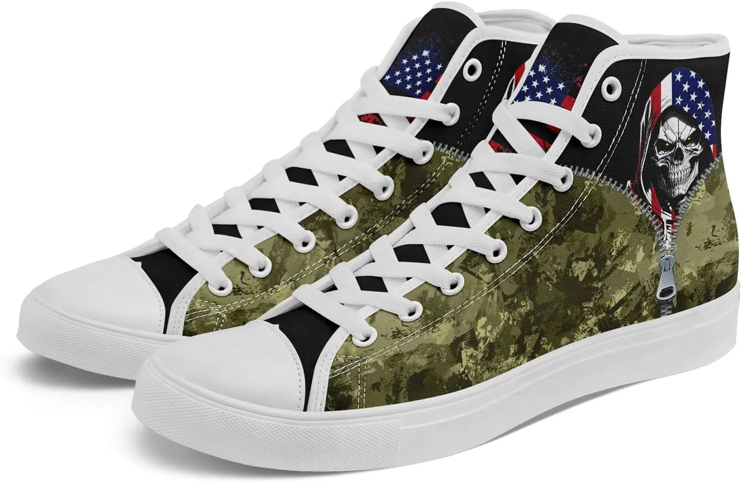 Unisex Flag High Tops Canvas Shoes Fashion Sneaker Lace Up Casual Trainers Flat Walking Shoes