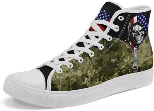 Unisex Flag High Tops Canvas Shoes Fashion Sneaker Lace Up Casual Trainers Flat Walking Shoes