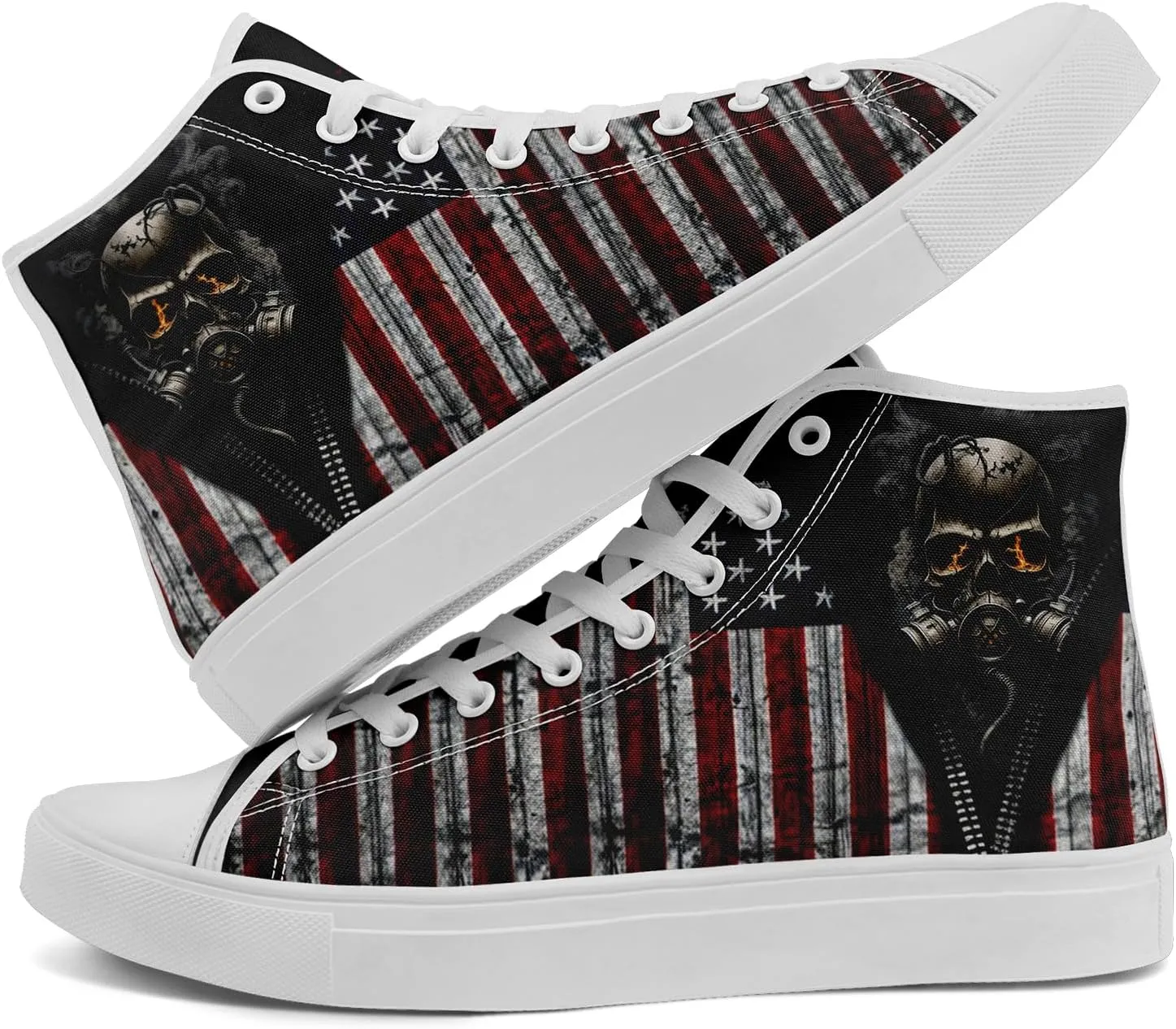 Unisex Flag High Tops Canvas Shoes Fashion Sneaker Lace Up Casual Trainers Flat Walking Shoes