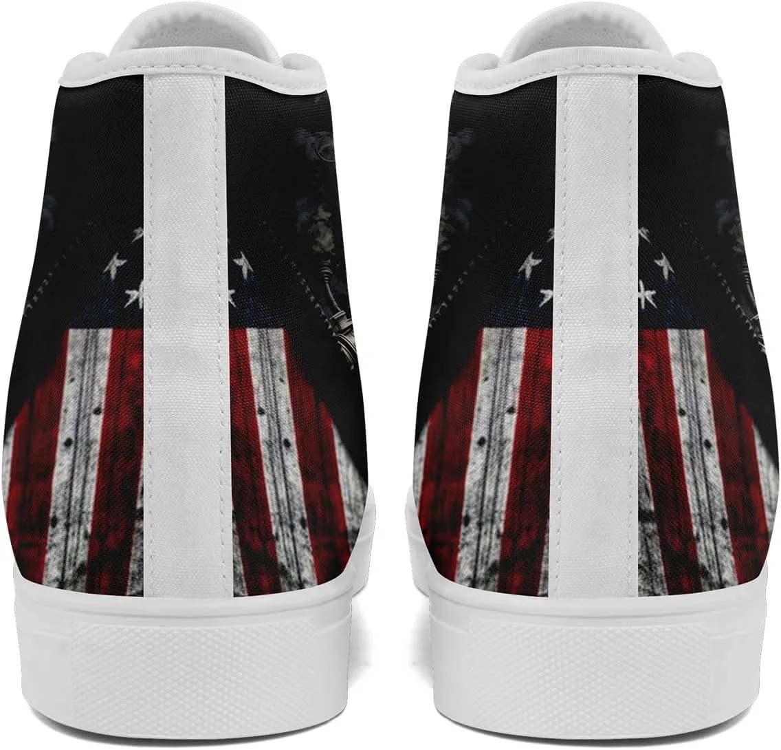 Unisex Flag High Tops Canvas Shoes Fashion Sneaker Lace Up Casual Trainers Flat Walking Shoes