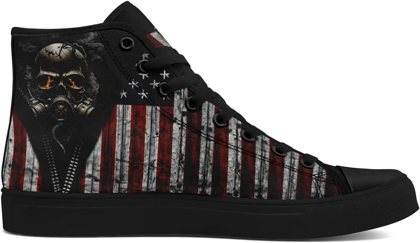 Unisex Flag High Tops Canvas Shoes Fashion Sneaker Lace Up Casual Trainers Flat Walking Shoes