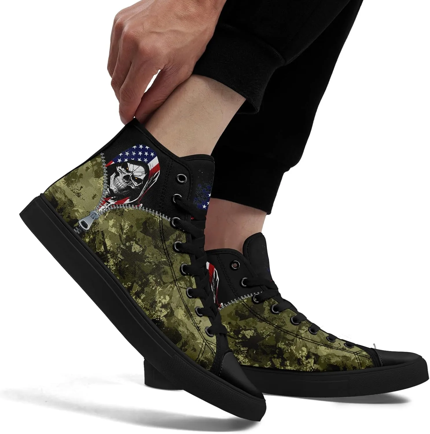 Unisex Flag High Tops Canvas Shoes Fashion Sneaker Lace Up Casual Trainers Flat Walking Shoes