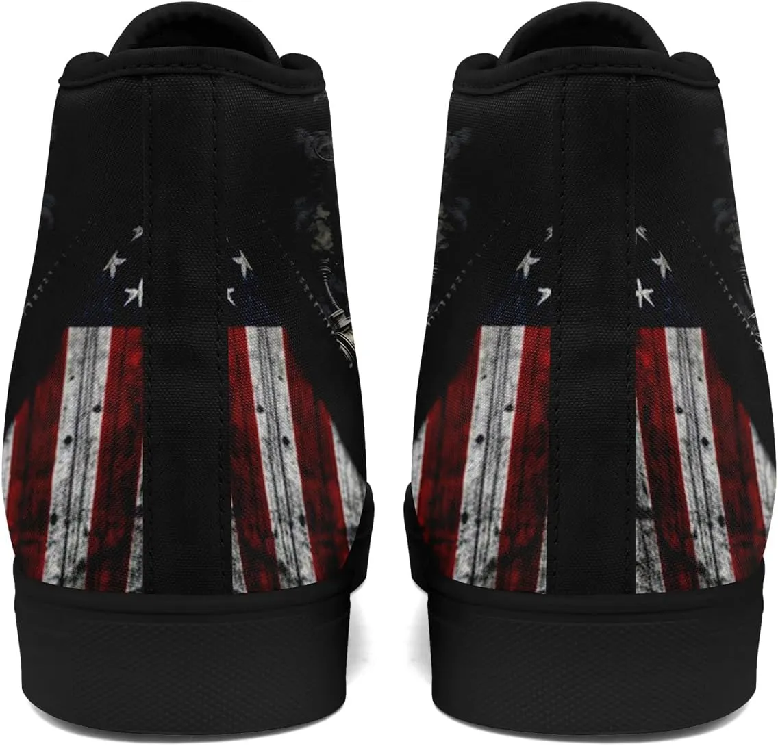 Unisex Flag High Tops Canvas Shoes Fashion Sneaker Lace Up Casual Trainers Flat Walking Shoes