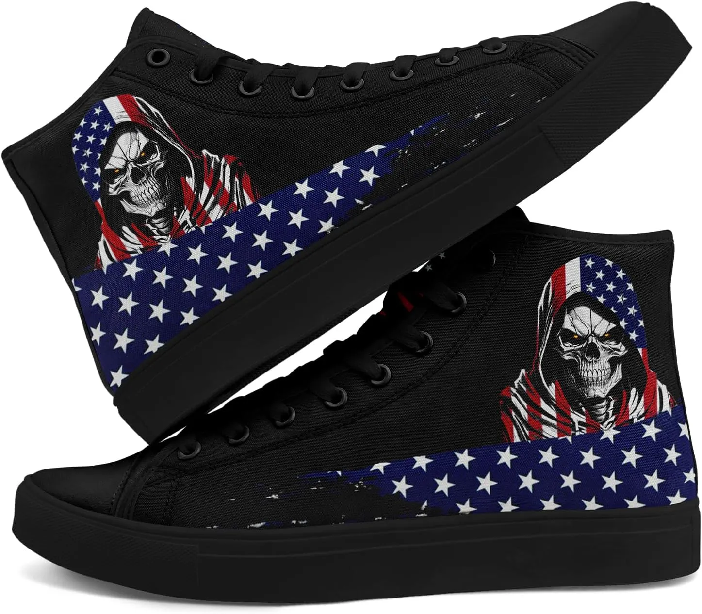 Unisex Flag High Tops Canvas Shoes Fashion Sneaker Lace Up Casual Trainers Flat Walking Shoes
