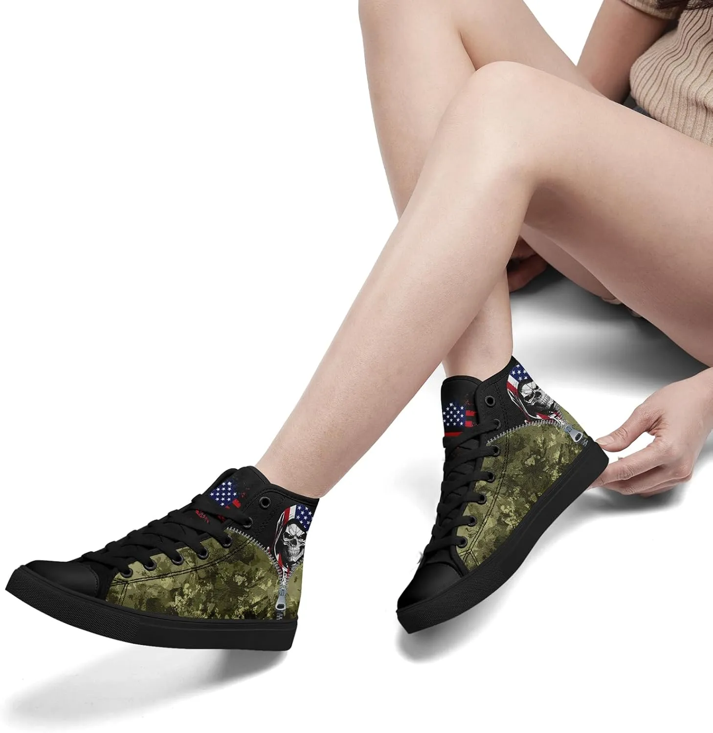 Unisex Flag High Tops Canvas Shoes Fashion Sneaker Lace Up Casual Trainers Flat Walking Shoes