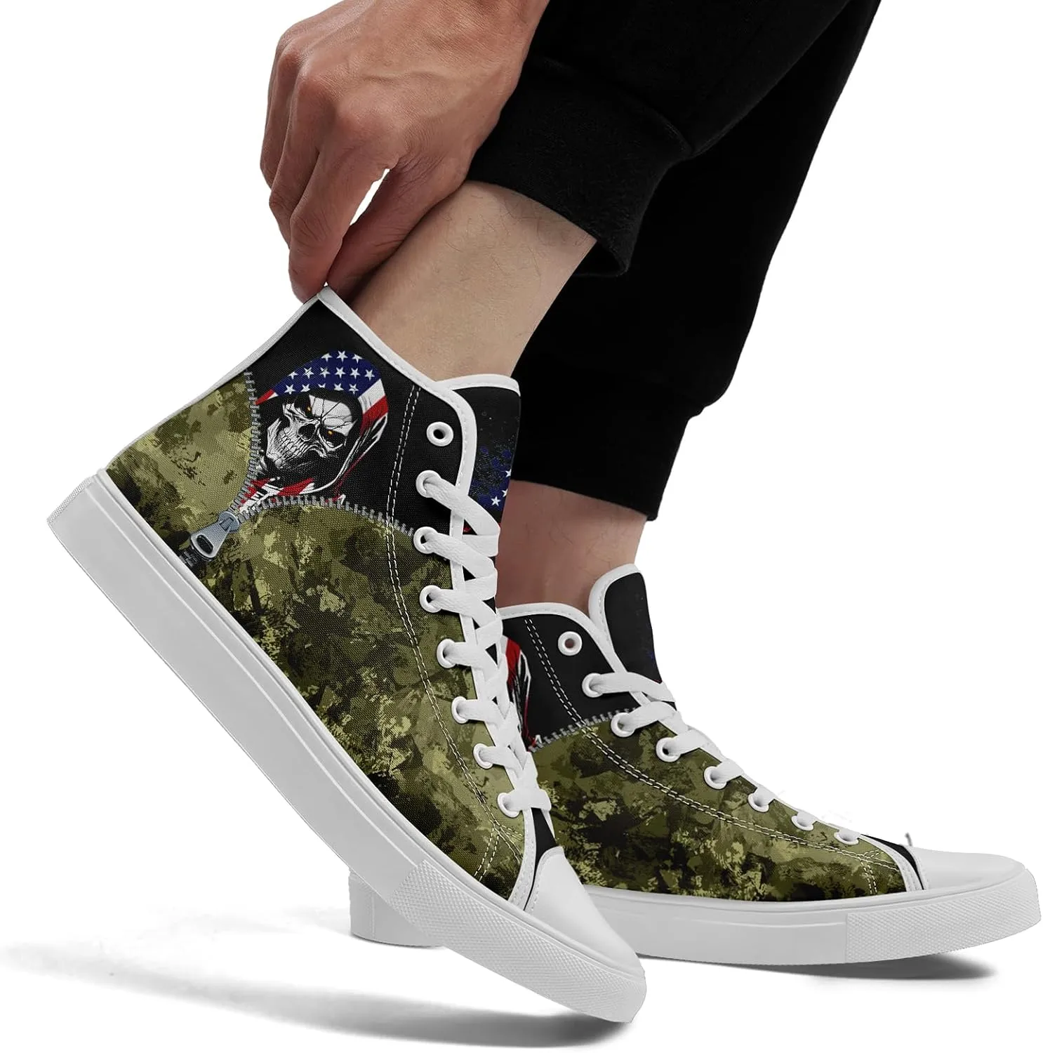 Unisex Flag High Tops Canvas Shoes Fashion Sneaker Lace Up Casual Trainers Flat Walking Shoes