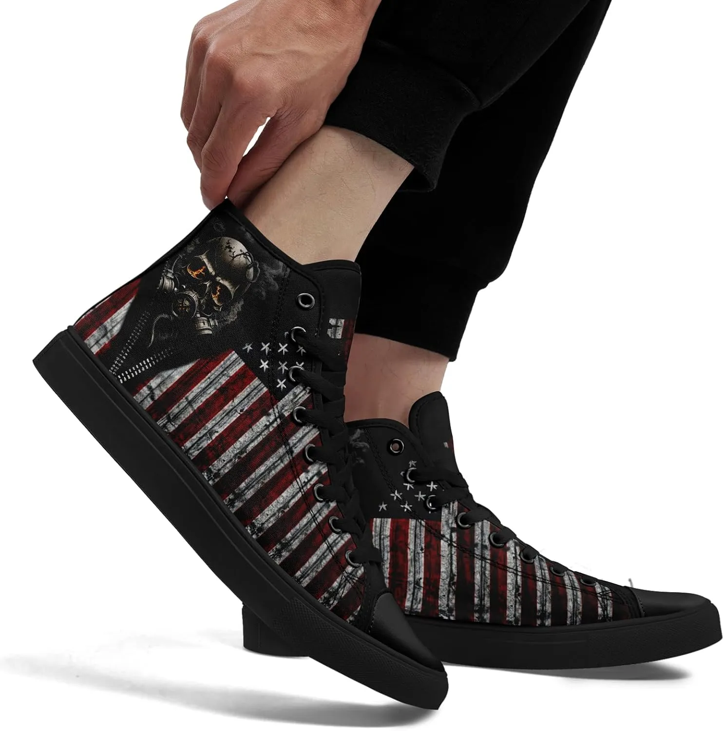 Unisex Flag High Tops Canvas Shoes Fashion Sneaker Lace Up Casual Trainers Flat Walking Shoes