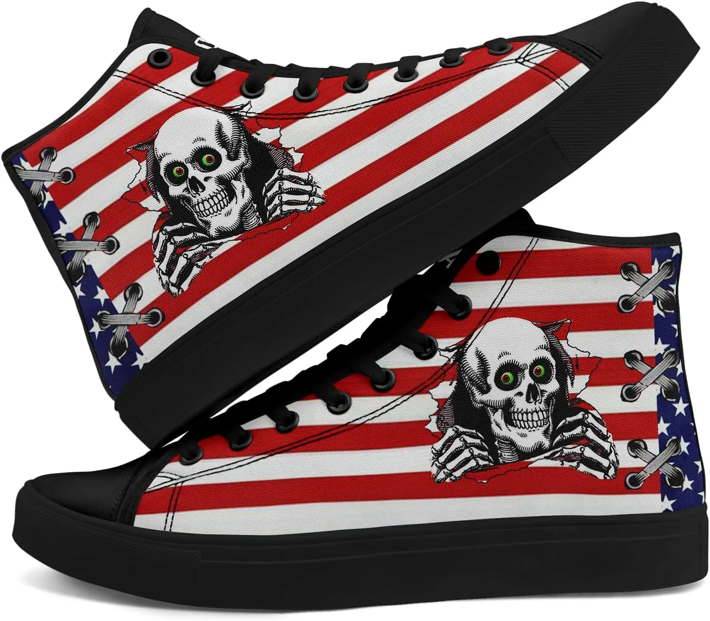 Unisex Flag High Tops Canvas Shoes Fashion Sneaker Lace Up Casual Trainers Flat Walking Shoes