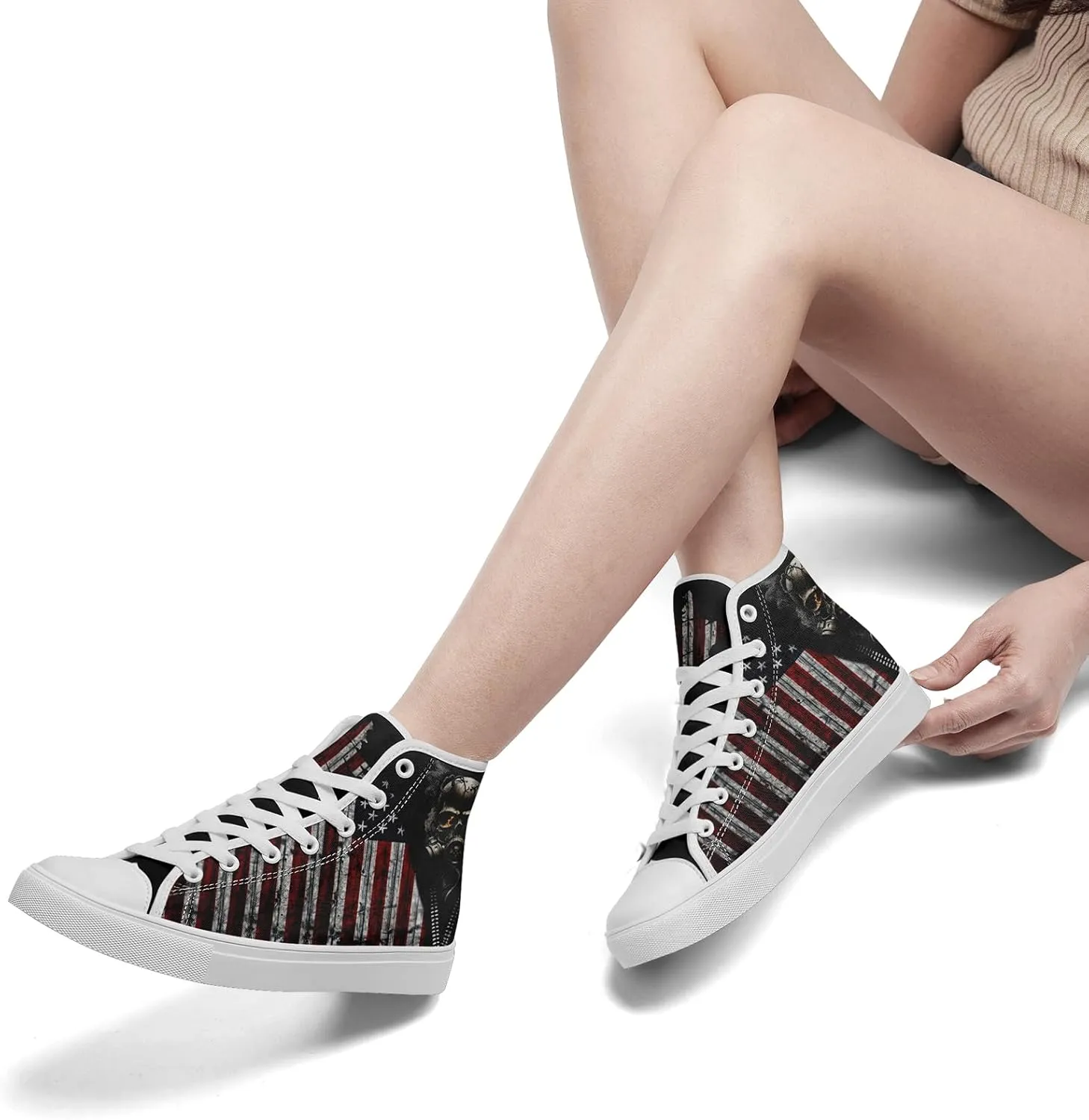 Unisex Flag High Tops Canvas Shoes Fashion Sneaker Lace Up Casual Trainers Flat Walking Shoes