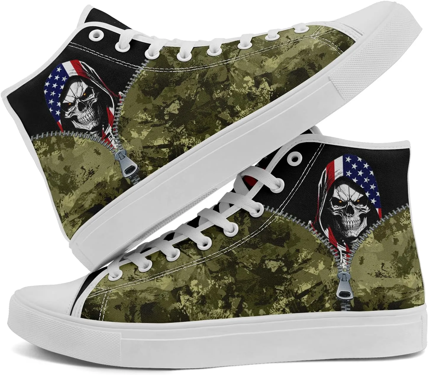Unisex Flag High Tops Canvas Shoes Fashion Sneaker Lace Up Casual Trainers Flat Walking Shoes