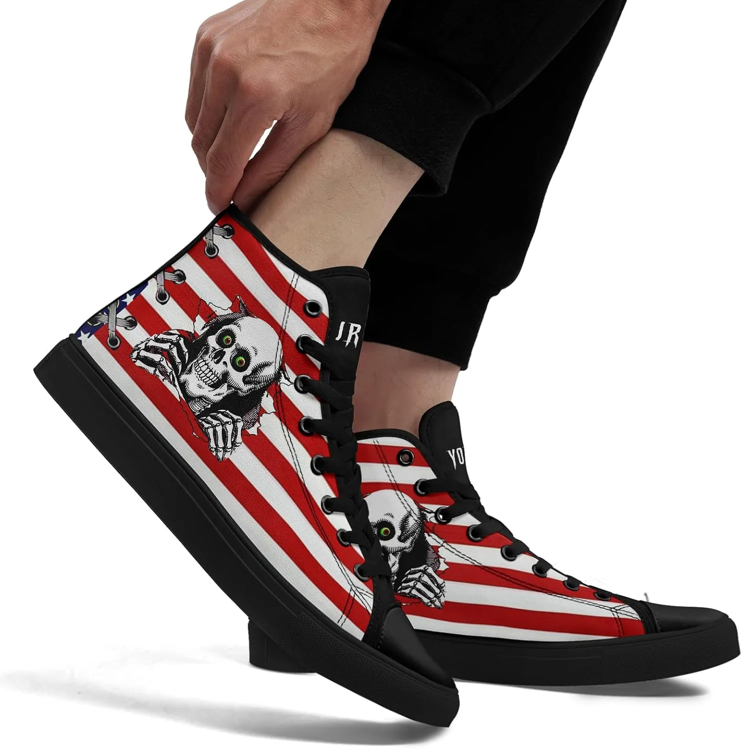 Unisex Flag High Tops Canvas Shoes Fashion Sneaker Lace Up Casual Trainers Flat Walking Shoes