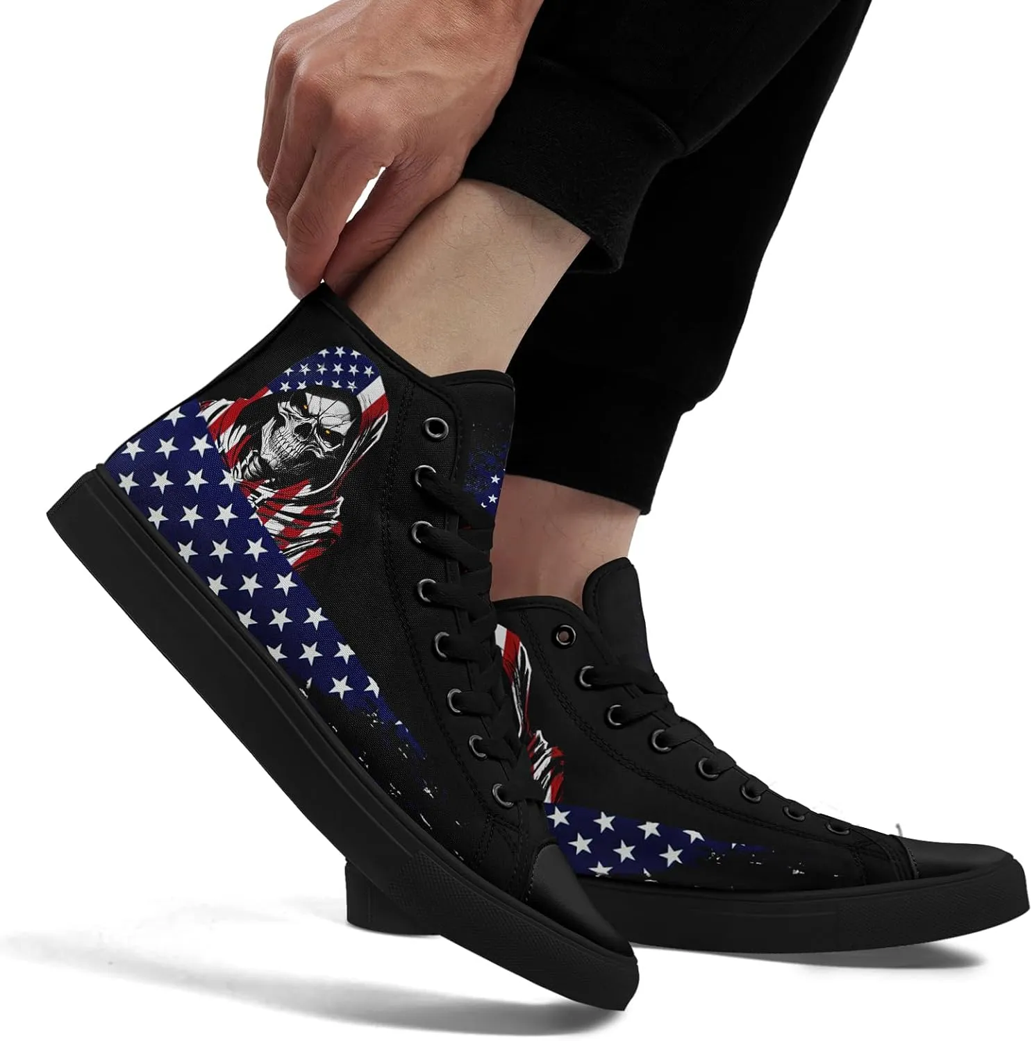 Unisex Flag High Tops Canvas Shoes Fashion Sneaker Lace Up Casual Trainers Flat Walking Shoes