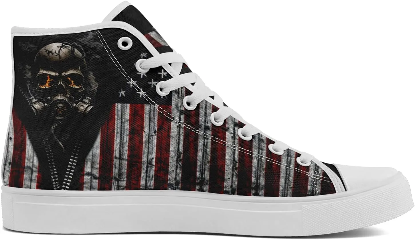 Unisex Flag High Tops Canvas Shoes Fashion Sneaker Lace Up Casual Trainers Flat Walking Shoes