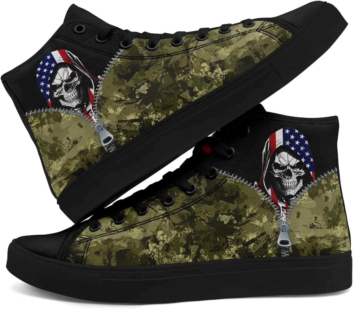 Unisex Flag High Tops Canvas Shoes Fashion Sneaker Lace Up Casual Trainers Flat Walking Shoes