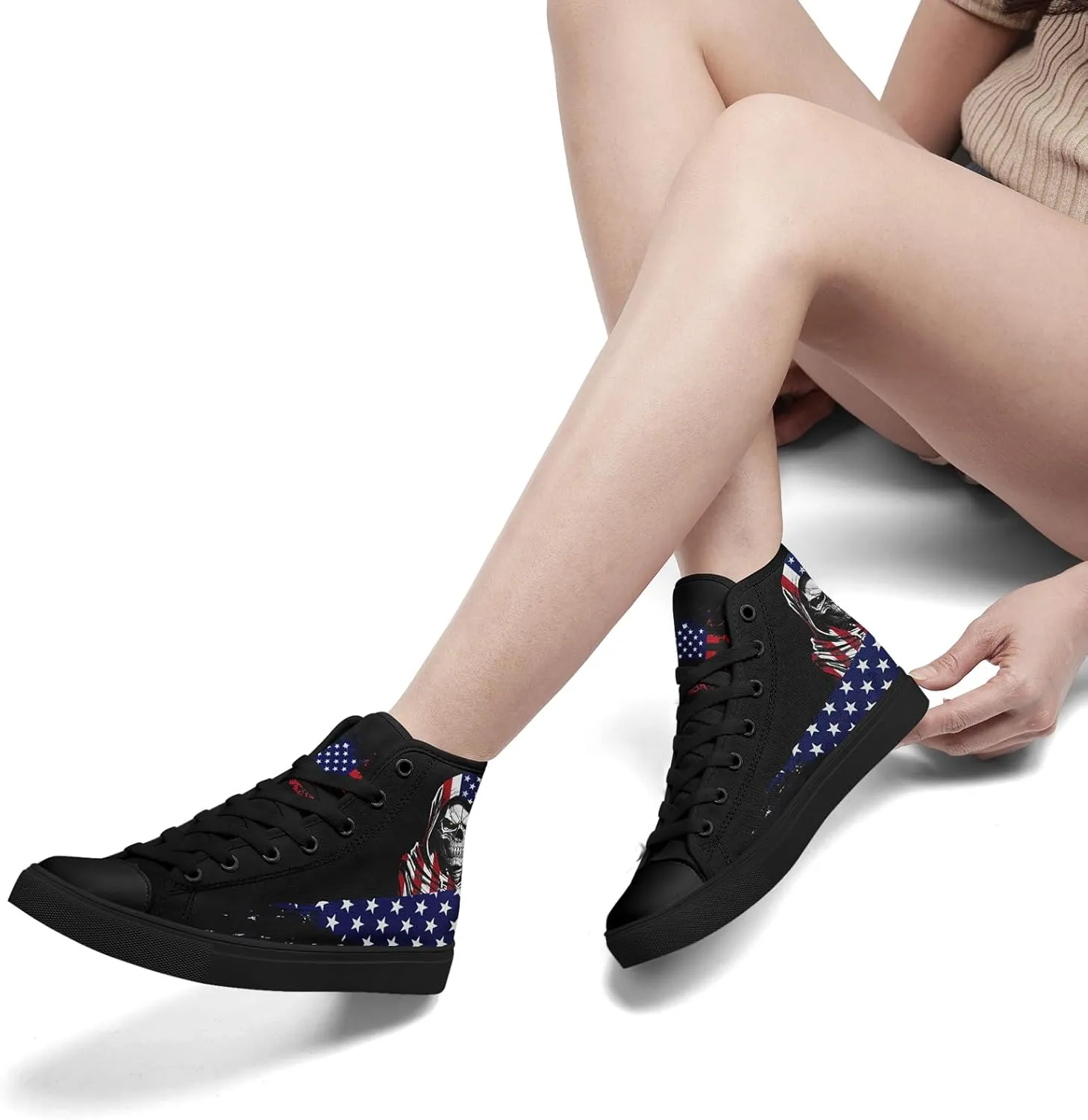 Unisex Flag High Tops Canvas Shoes Fashion Sneaker Lace Up Casual Trainers Flat Walking Shoes