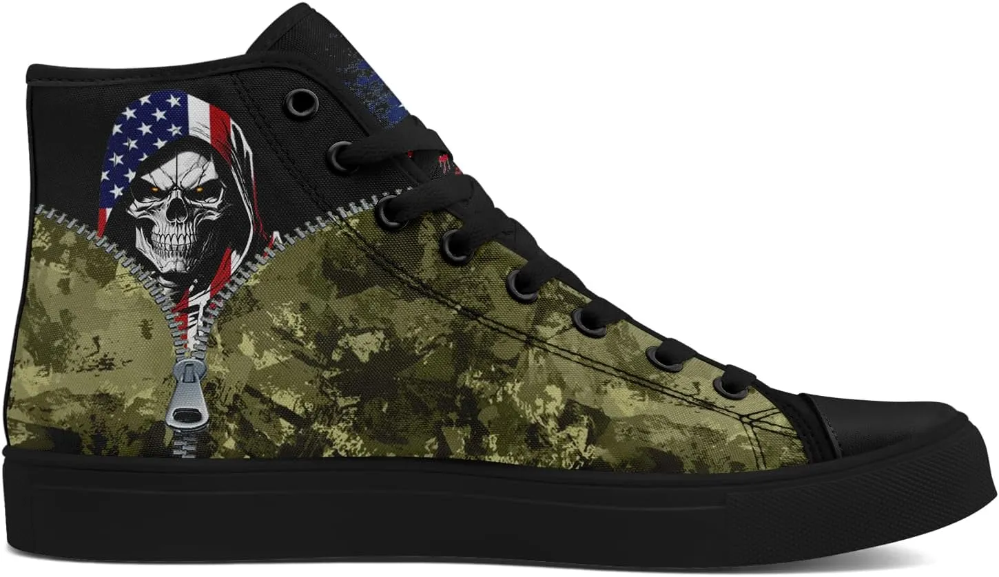 Unisex Flag High Tops Canvas Shoes Fashion Sneaker Lace Up Casual Trainers Flat Walking Shoes