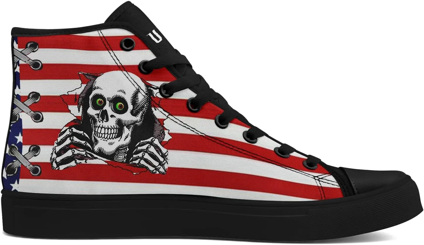 Unisex Flag High Tops Canvas Shoes Fashion Sneaker Lace Up Casual Trainers Flat Walking Shoes