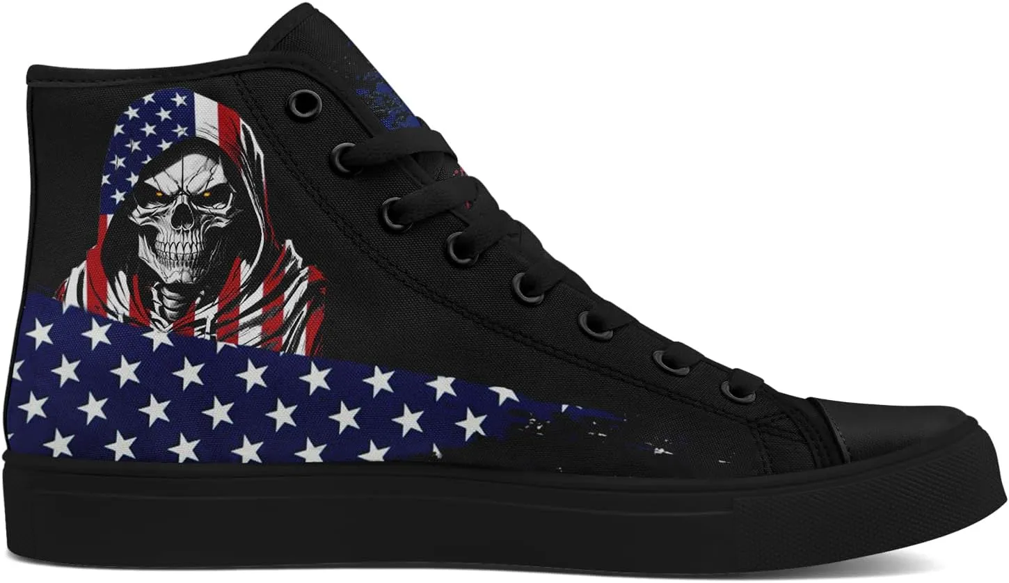 Unisex Flag High Tops Canvas Shoes Fashion Sneaker Lace Up Casual Trainers Flat Walking Shoes