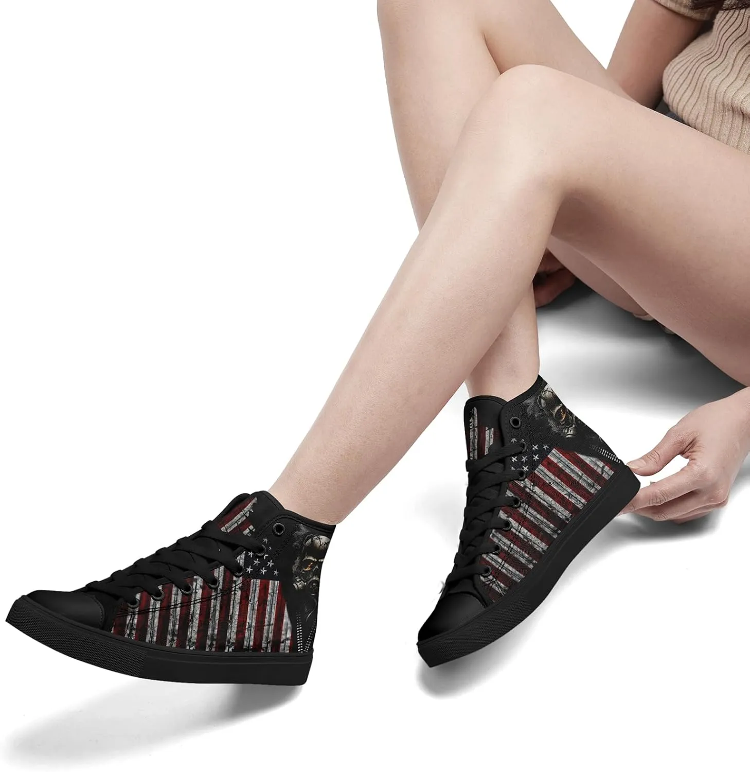 Unisex Flag High Tops Canvas Shoes Fashion Sneaker Lace Up Casual Trainers Flat Walking Shoes