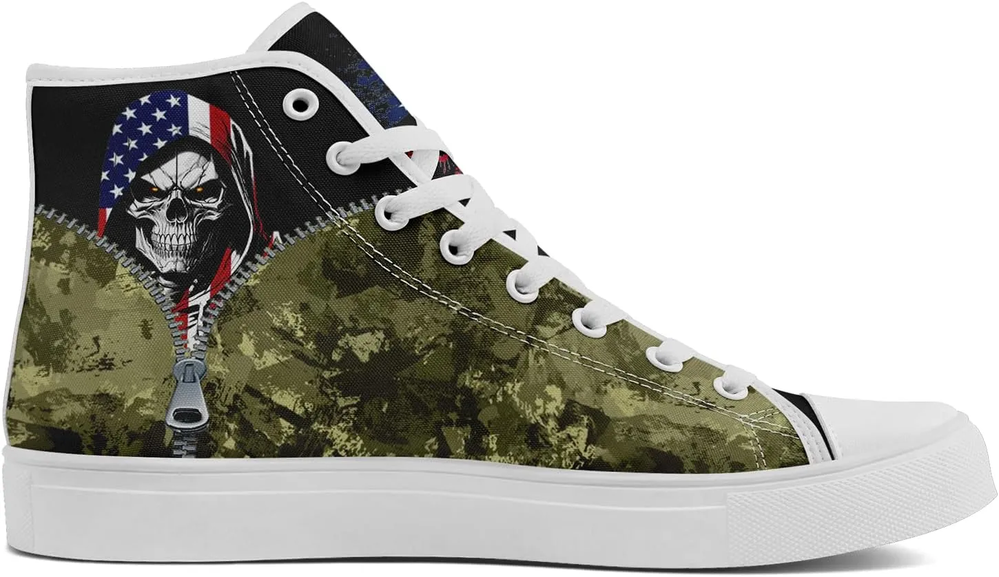 Unisex Flag High Tops Canvas Shoes Fashion Sneaker Lace Up Casual Trainers Flat Walking Shoes