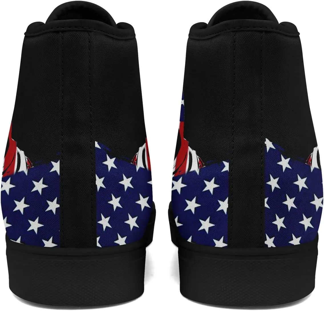 Unisex Flag High Tops Canvas Shoes Fashion Sneaker Lace Up Casual Trainers Flat Walking Shoes