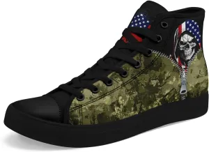 Unisex Flag High Tops Canvas Shoes Fashion Sneaker Lace Up Casual Trainers Flat Walking Shoes