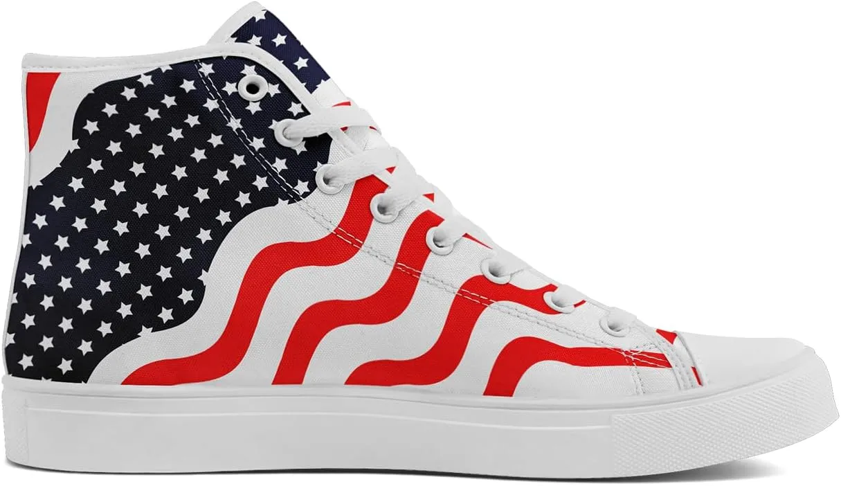 Unisex Flag High Tops Canvas Sneaker Lace Up Casual Trainers Tennis Walking Shoes