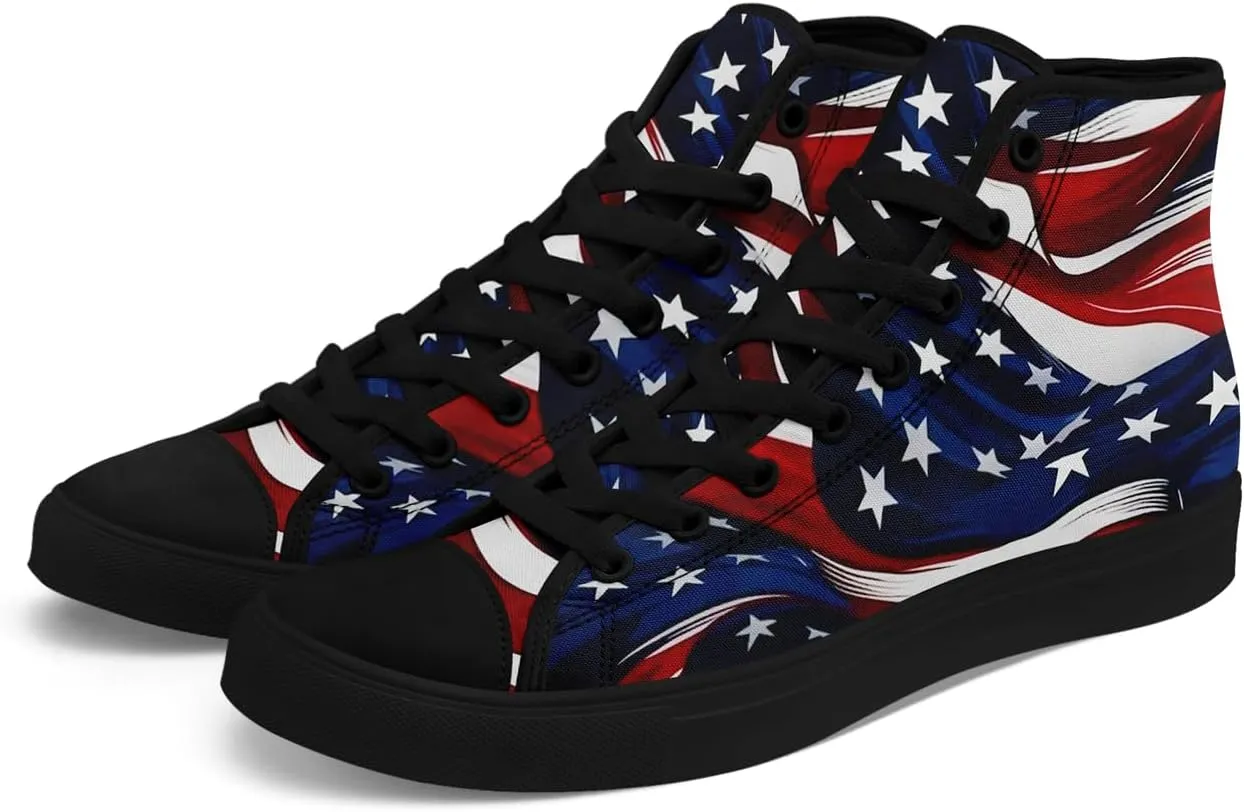 Unisex Flag High Tops Canvas Sneaker Lace Up Casual Trainers Tennis Walking Shoes