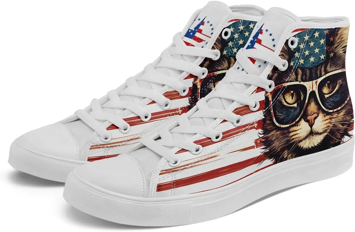 Unisex Flag High Tops Canvas Sneaker Lace Up Casual Trainers Tennis Walking Shoes