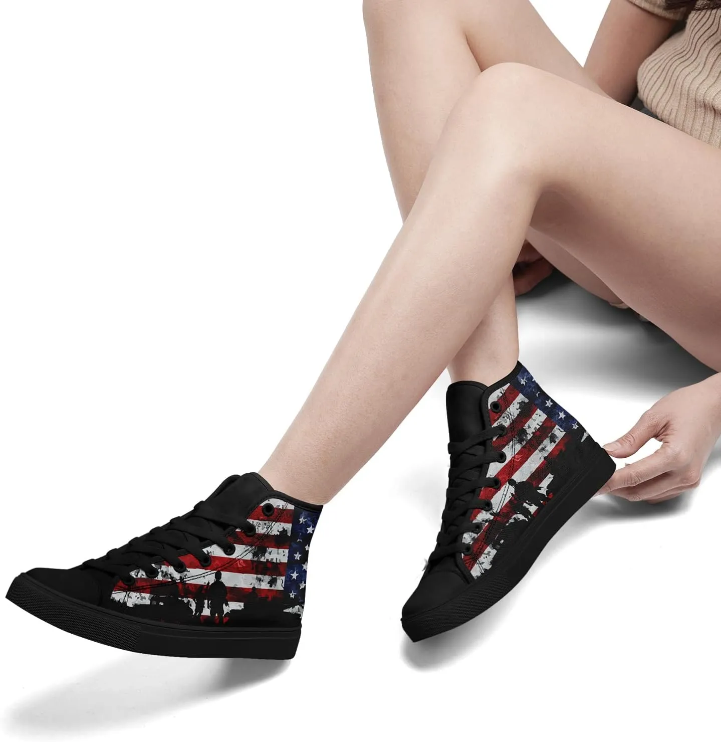 Unisex Flag High Tops Canvas Sneaker Lace Up Casual Trainers Tennis Walking Shoes