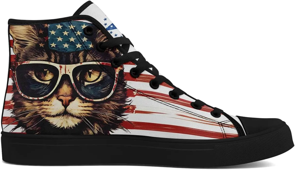 Unisex Flag High Tops Canvas Sneaker Lace Up Casual Trainers Tennis Walking Shoes