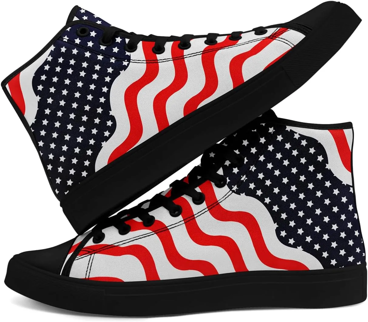 Unisex Flag High Tops Canvas Sneaker Lace Up Casual Trainers Tennis Walking Shoes