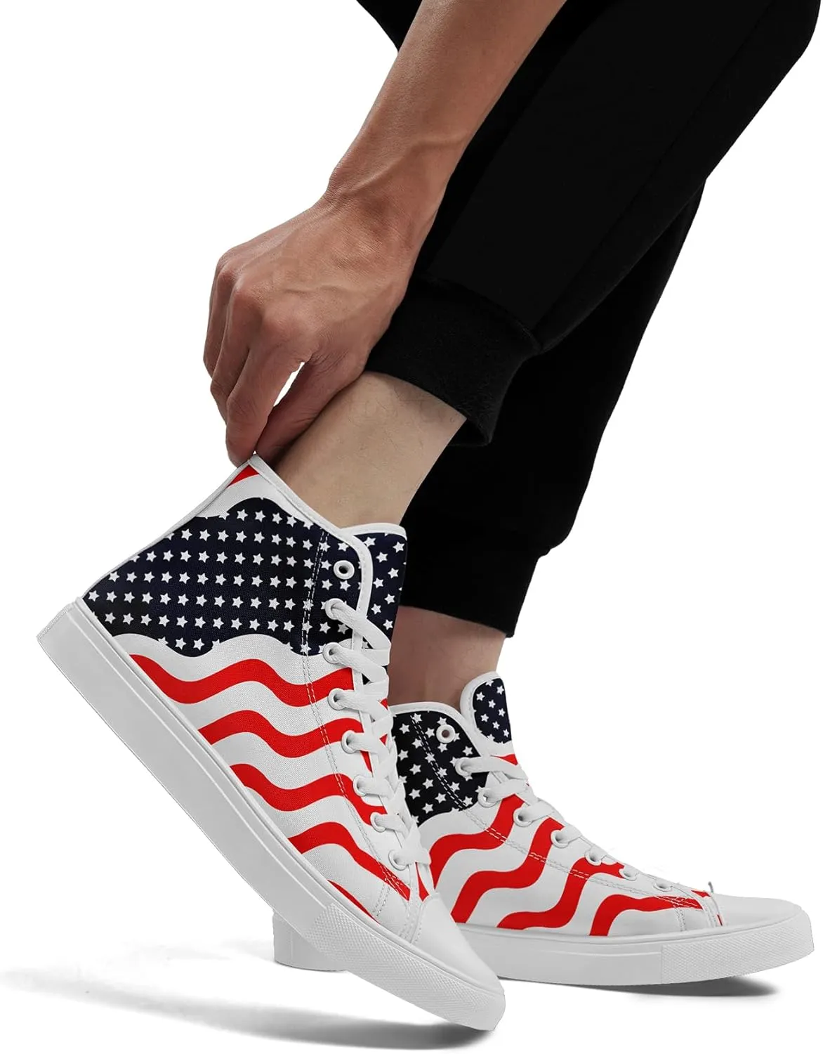Unisex Flag High Tops Canvas Sneaker Lace Up Casual Trainers Tennis Walking Shoes