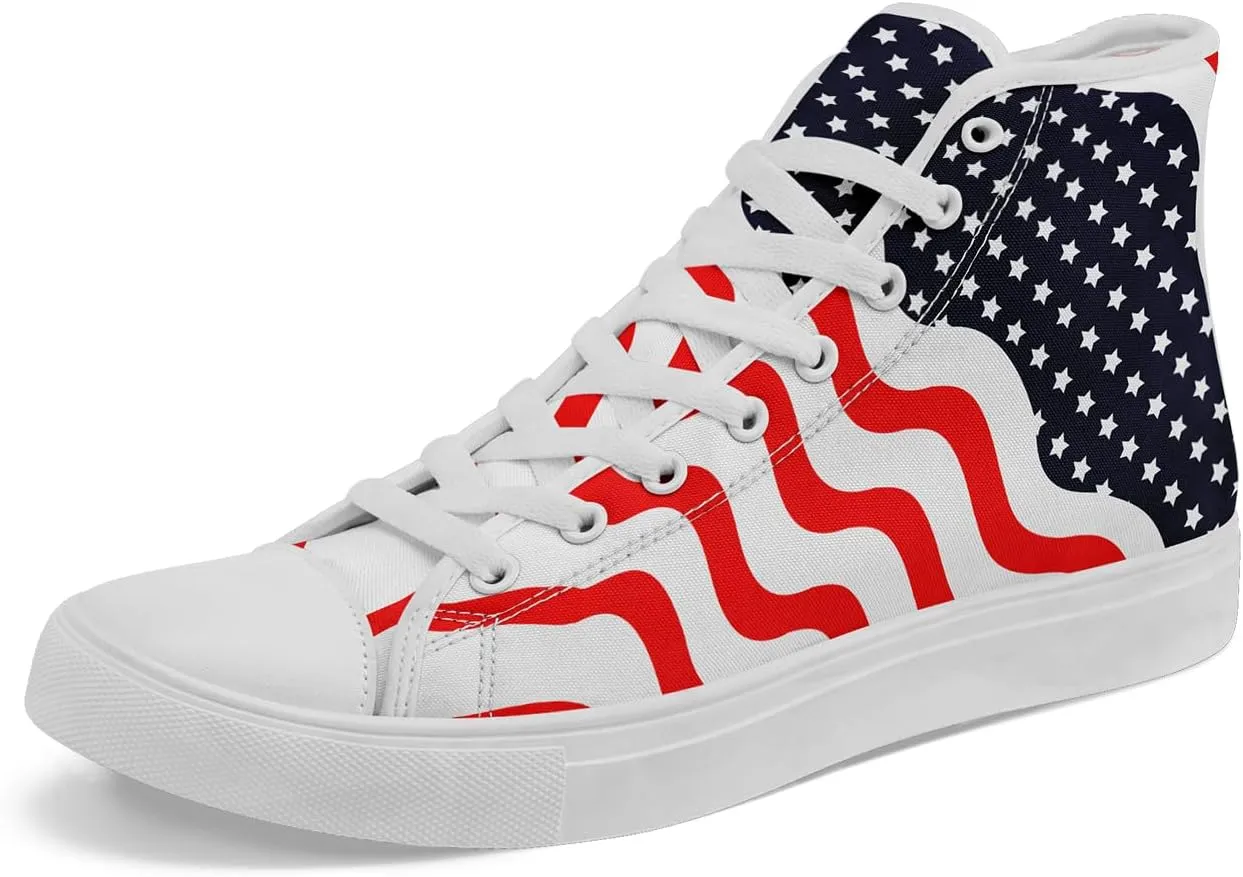 Unisex Flag High Tops Canvas Sneaker Lace Up Casual Trainers Tennis Walking Shoes