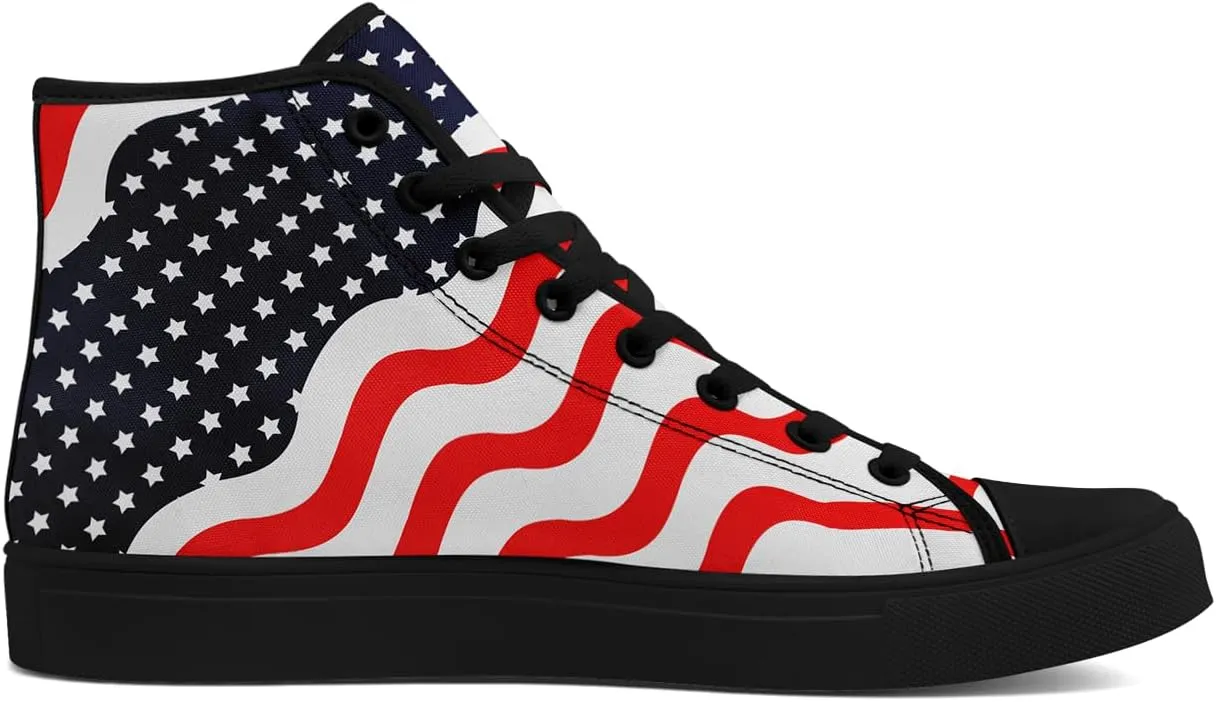 Unisex Flag High Tops Canvas Sneaker Lace Up Casual Trainers Tennis Walking Shoes