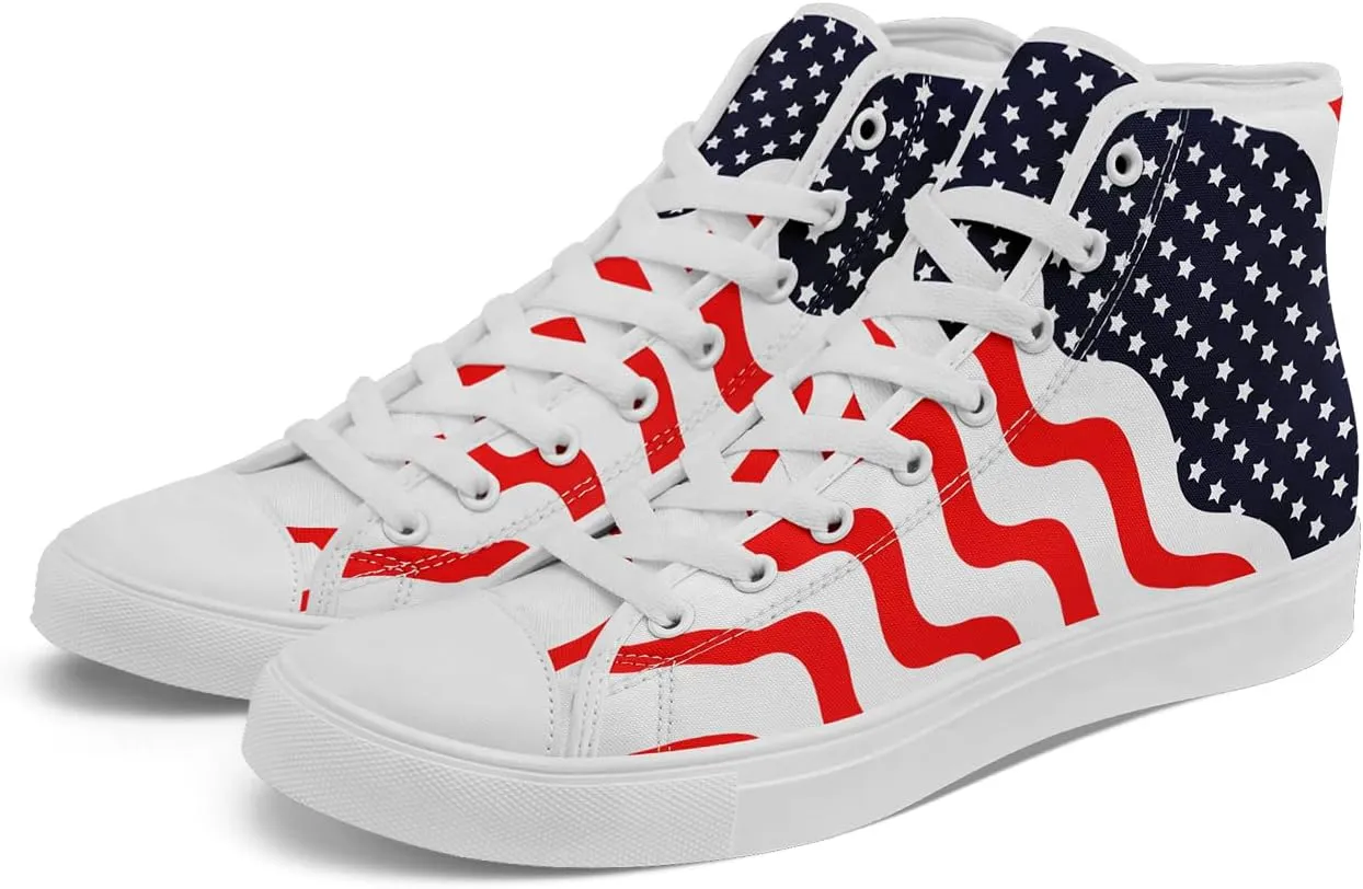 Unisex Flag High Tops Canvas Sneaker Lace Up Casual Trainers Tennis Walking Shoes