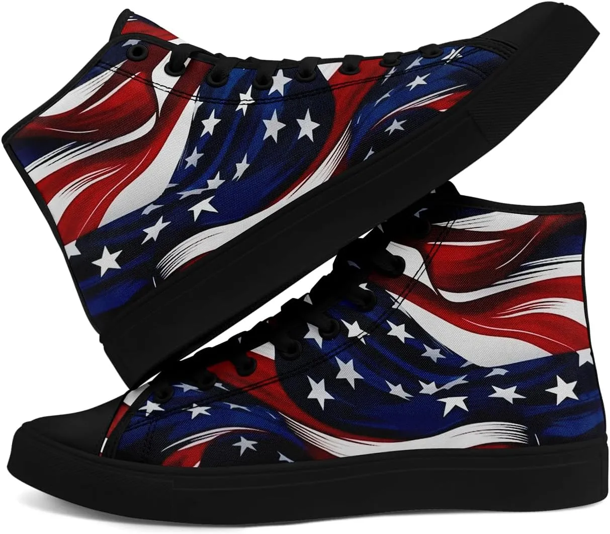 Unisex Flag High Tops Canvas Sneaker Lace Up Casual Trainers Tennis Walking Shoes