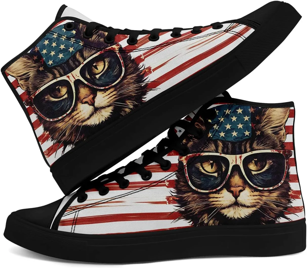 Unisex Flag High Tops Canvas Sneaker Lace Up Casual Trainers Tennis Walking Shoes